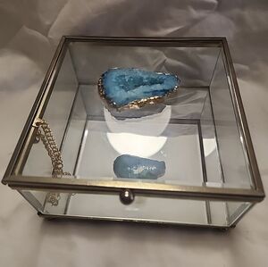 AMERICAN ATELIER PEACOCK Gold Trim AGATE Crystal Stone Clear Glass Jewelry